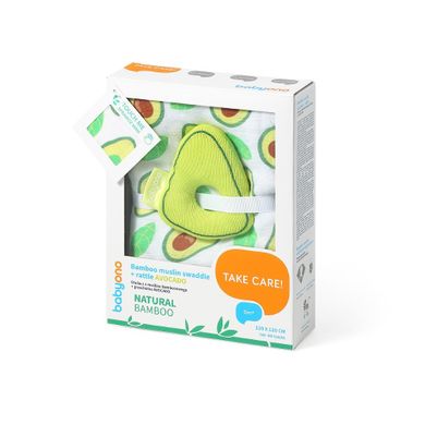 BabyOno, scutece de infasat muselina cu zornaitoare, din bambus, avocado