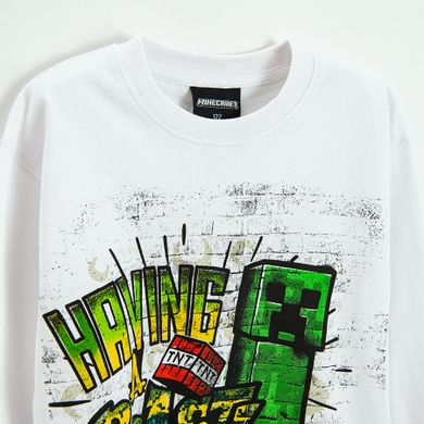 Cool Club, Bluza pentru baieti, subtire, alb, imprimeu Minecraft