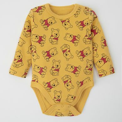 Cool Club, Body cu maneca lunga pentru baieti, gri, galben, ecru, imprimeu Winnie the Pooh, set, 3 buc.