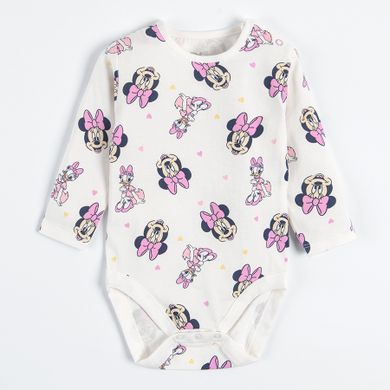Cool Club, Body cu maneca lunga pentru fete, ecru, violet, imprimeu Minnie Mouse, set 2 buc.