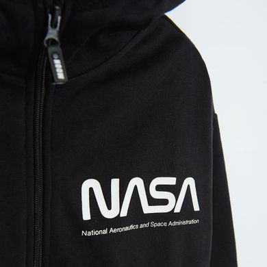 Cool Club, Hanorac cu gluga pentru baieti, cu fermoar, negru, imprimeu NASA