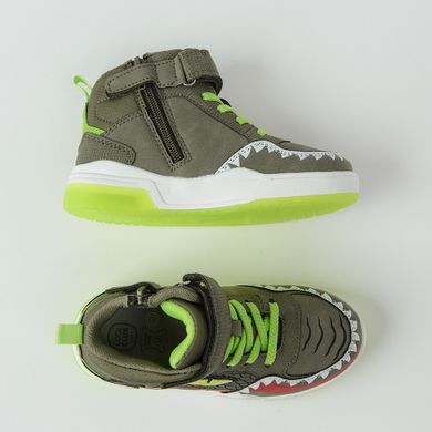 Cool Club, Pantofi pentru baieti, kaki, brant din piele, talpa cu leduri