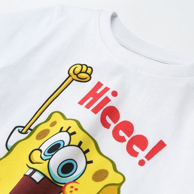 Cool Club, Pijama pentru baieti, alb-galben, imprimeu SpongeBob