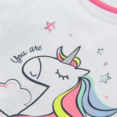 Cool Club, Pijama pentru fete din 2 piese, alba cu albastru, unicorn