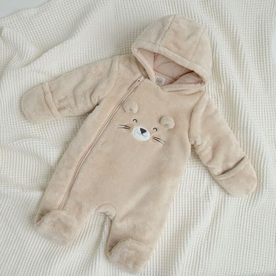 Cool Club, Pijama tip salopeta cu gluga pentru fete, cu fermoar, bej