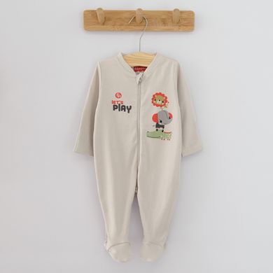Cool Club, Pijama tip salopeta pentru baieti, bumbac organic, ecru, bej, rosu, Fisher-Price, set 3 buc.