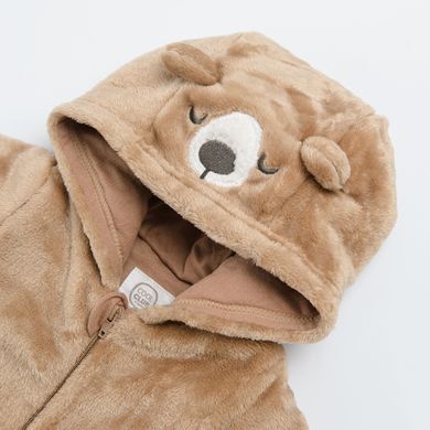 Cool Club, Pijama tip salopeta pentru baieti, bumbac organic, maro, plus, model ursulet