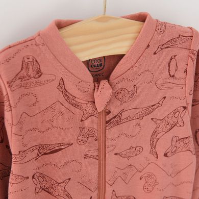 Cool Club, Pijama tip salopeta pentru baieti, bumbac organic, mix de culori, imprimeu animale acvatice, set 2 buc.