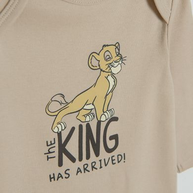 Cool Club, Pijama tip salopeta pentru baieti, granit, bej, galben, imprimeu Lion King, set 3 buc.