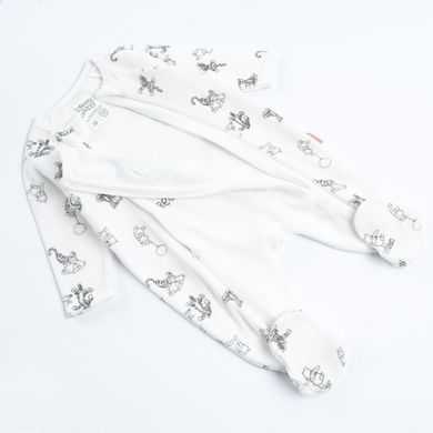 Cool Club, Pijama tip salopeta pentru bebelusi, bumbac organic, ecru, imprimeu Winnie the Pooh