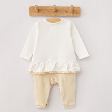Cool Club, Pijama tip salopeta pentru fete, bumbac organic, ecru, imprimeu Bambi