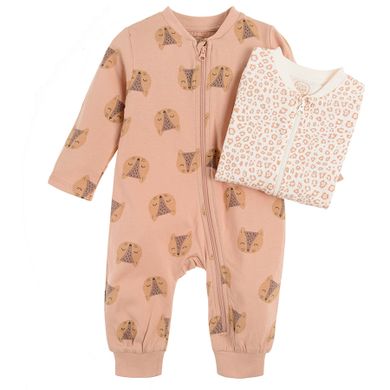 Cool Club, Pijama tip salopeta pentru fete, ecru, roz, set 2 buc.