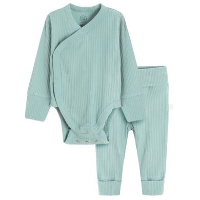 Cool Club, Set pentru bebelusi, Body cu maneca lunga, Pantaloni fara botosei, bumbac organic, turcoaz