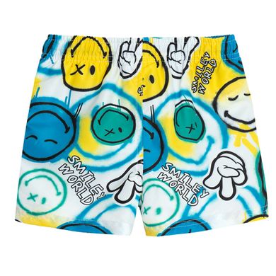 Cool Club, Sorturi de baie pentru baieti, UV 50, alb, imprimeu SmileWorld