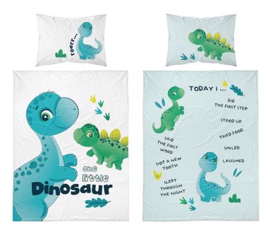 Dinozaur, set lenjerie de pat single, albastru, 90-120 cm