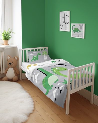 Dinozauri, set lenjerie de pat single, 100-135 cm