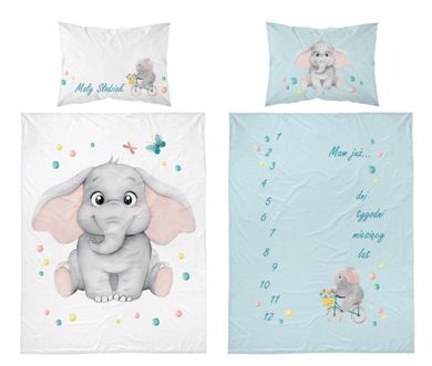 Elefant, set lenjerie de pat single, albastru, 100-135 cm