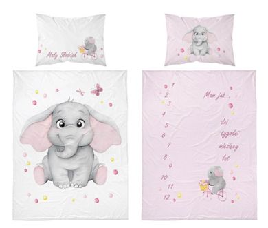 Elefant, set lenjerie de pat single, roz, 100-135 cm