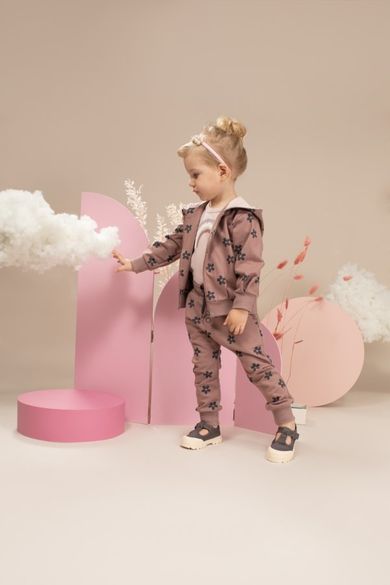 Hanorac cu gluga si fermoar pentru fete, roz, imprimeu flori, brand Pinokio