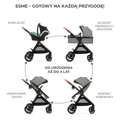 Kinderkraft, Esme, carucior multifunctional 3in1, Moonlight Grey