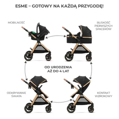 Kinderkraft, Esme, carucior multifunctional 3in1, Pure Black