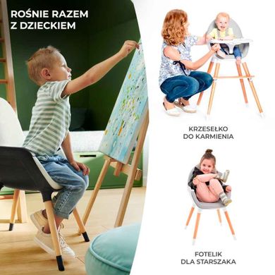 Kinderkraft, Fini, scaun inalt pentru hranire copii 2in1, picioare gri