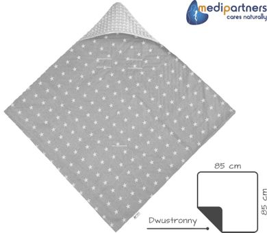 Medi Partners, Stars, patura cu doua fete cu gluga, gri, 85-85 cm
