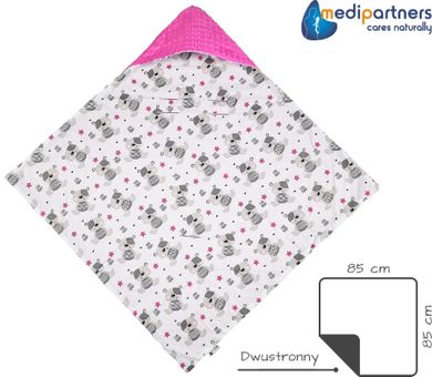 Medi Partners, Teddy, patura cu doua fete cu gluga, roz inchis, 85-85 cm