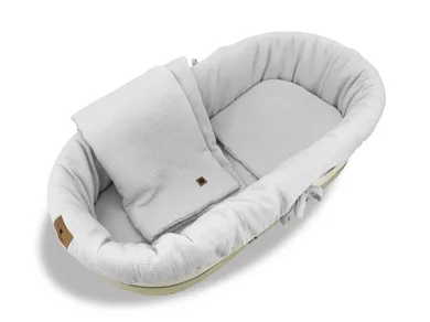 MimiNu, set: protectie universal pentru gondola, patut, cos de Moses + saltea + perna, muselina, gri