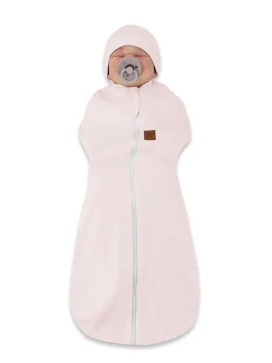 MimiNu, Soft, Teddy, set: sac de dormit + caciula pentru bebelusi, TOG 0.5, roz, 0-3 luni
