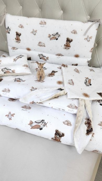 MimiNu, Ursuleti, aparatori pentru patut din bumbac, 180-30 cm, bej