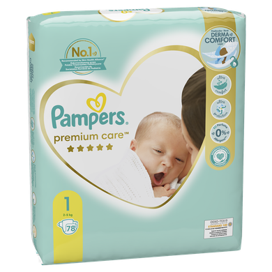 Pampers Premium Care, scutece marimea 1, 2-5 kg, 78 buc.