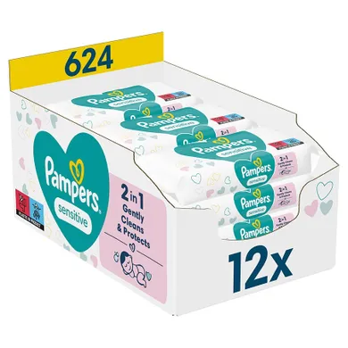 Pampers Sensitive, servetele umede, 12 pachete de 52 servetele, 624 buc.
