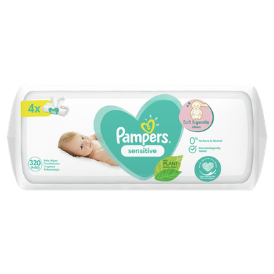 Pampers Sensitive, servetele umede, 4 pachete de 80 servetele, 320 buc.