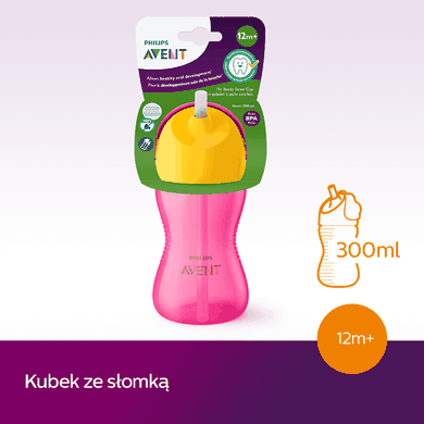 Philips Avent, cana cu pai, roz, 12 luni+, 300 ml, SCF798/02
