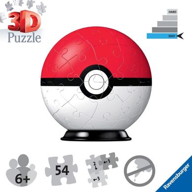 Ravensburger, Pokemon, Pokeball, puzzle 3D, rosu, 54 piese