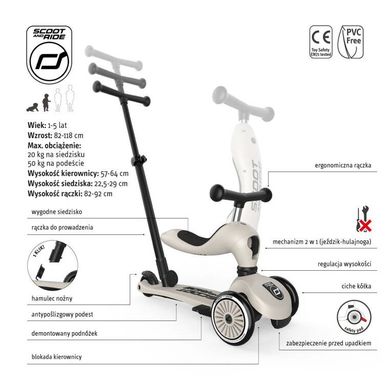 Scoot & Ride, Highwaykick 1 Push and Go, trotineta cu scaun si maner 3 in 1, Ash