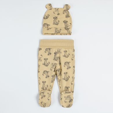 Set pentru baieti, Caciula, Body cu maneca lunga, Pijama tip salopeta, mix de culori, imprimeu Lion King