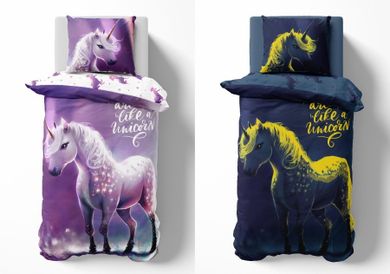 Unicorn, set lenjerie de pat single, fluo, 140-200 cm