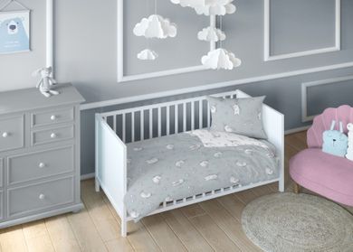 Unicorni, set lenjerie de pat si aparatori patut, 3 piese, gri, 90-120 cm
