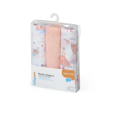 BabyOno, Balerina, Scutece din muselina, 70-70 cm, 3 buc.