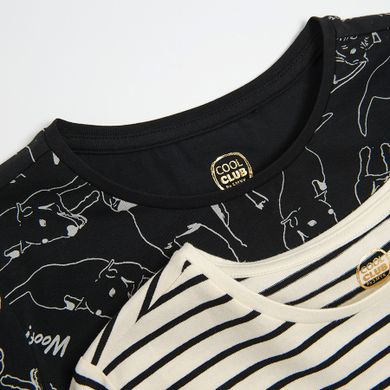 Cool Club, Bluza cu maneca lunga pentru fete, in dungi, imprimeu catei, set 2 buc.