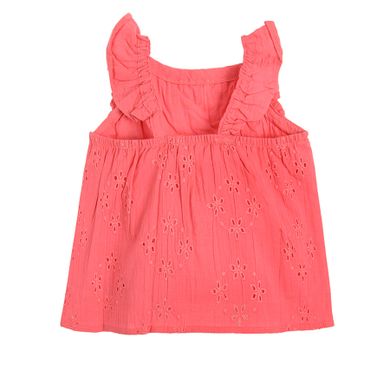 Cool Club, Bluza fara maneci pentru fete, culoare coral, broderie englezeasca