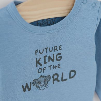 Cool Club, Body cu maneca lunga pentru baieti, ecru, albastru, verde, imprimeu Lion King, set 3 buc.