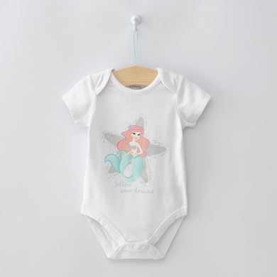 Cool Club, Body cu maneca scurta pentru fete, bumbac organic, mix de culori, imprimeu Ariel, Disney Princes, set 3 buc.