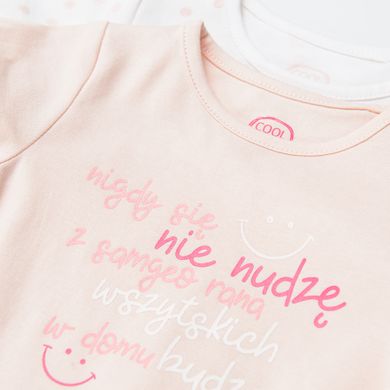 Cool Club, Body cu maneca scurta pentru fete, roz, ecru, cu buline, set 2 buc.