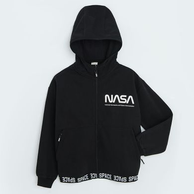 Cool Club, Hanorac cu gluga pentru baieti, cu fermoar, negru, imprimeu NASA