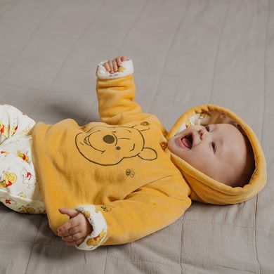 Cool Club, Hanorac cu gluga pentru baieti, cu nasturi, galben, imprimeu Winnie the Pooh