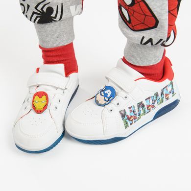 Cool Club, Pantofi sport pentru baieti, alb, talpa cu leduri, imprimeu Marvel Super Heroes
