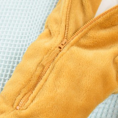 Cool Club, Pijama tip salopeta cu gluga pentru bebelusi, galben mustar, imprimeu leu